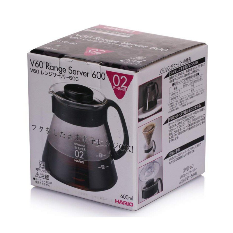 Сервер стеклянный Hario V60 02 с пластиковой ручкой, 600 мл