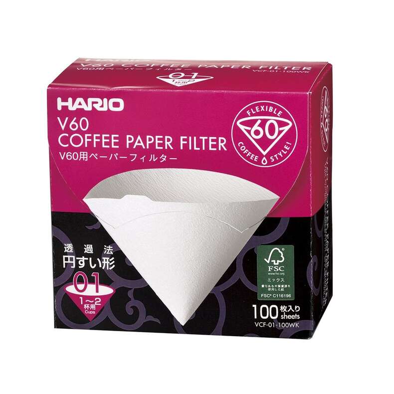 Фільтри паперові для пуровера HARIO V60 01 на 1-2 чашки 100 шт білі